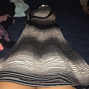 Black and white striped dress.